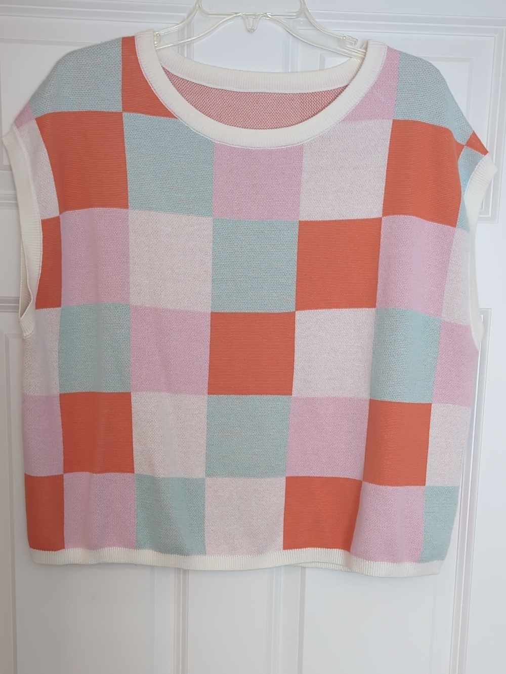 Color Block Knit Sweater Vest in Pink & Coral
